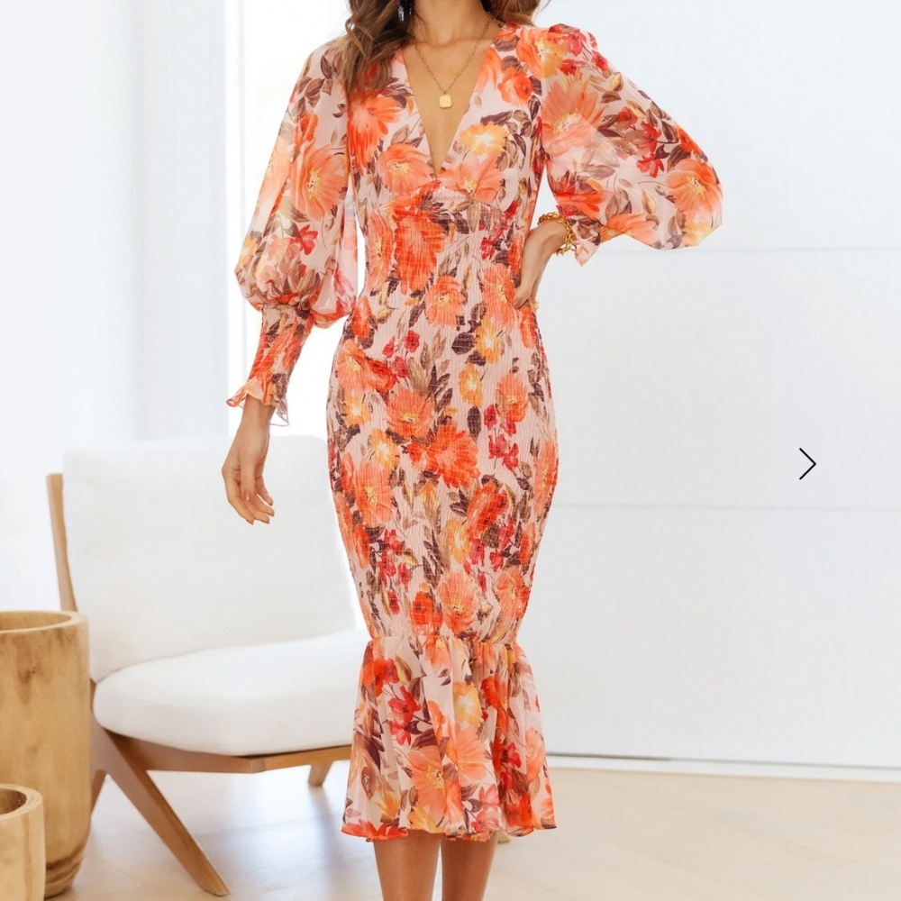 STORIES FROM THE GARDEN MIDI DRESS ORANGE